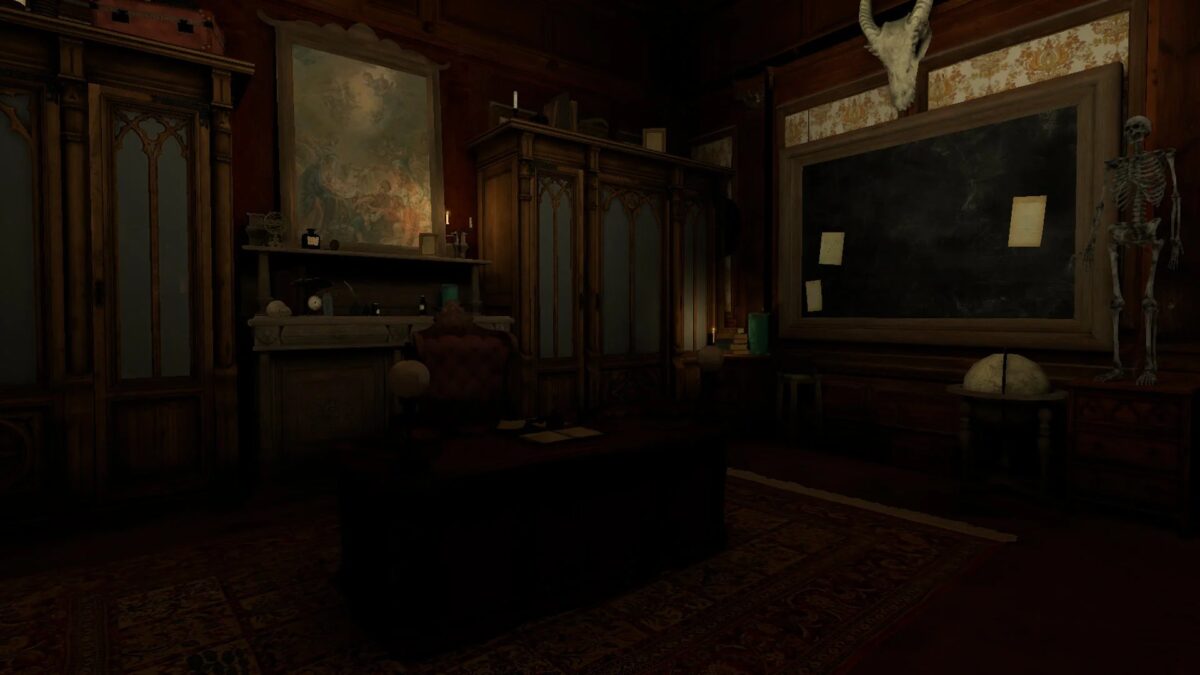 アンティークな書斎に飾られた骸骨